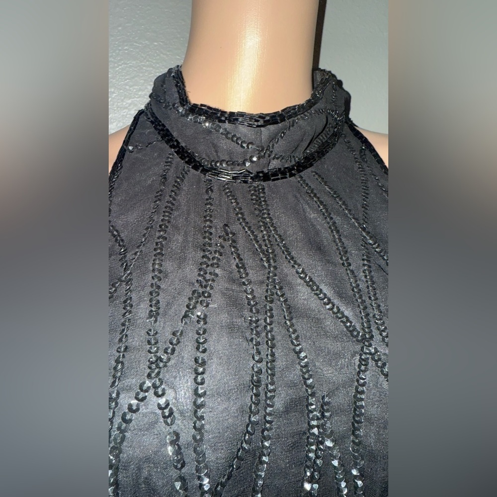 Allyson Whitmore Vintage Beaded Elegant Silk BeadedBlack Sleeveless Dress - Picture 6 of 7